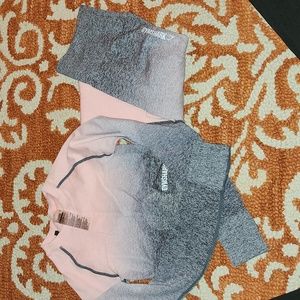 Gymshark pink and gray long sleeve and legging set size xsmall